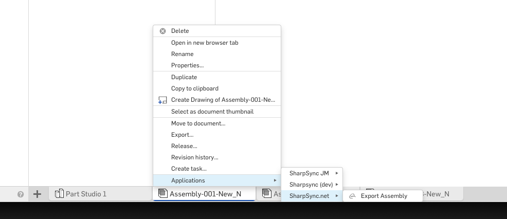 Onshape Assembly Tab Context Menu